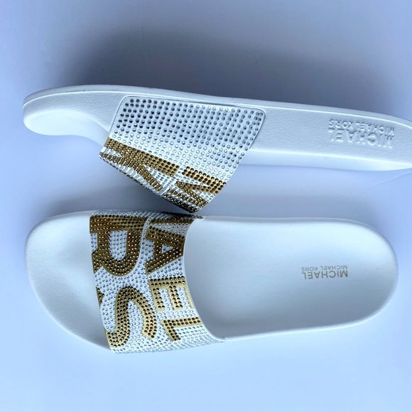Michael Kors Gilmore slides White and Gold - Picture 3 of 9